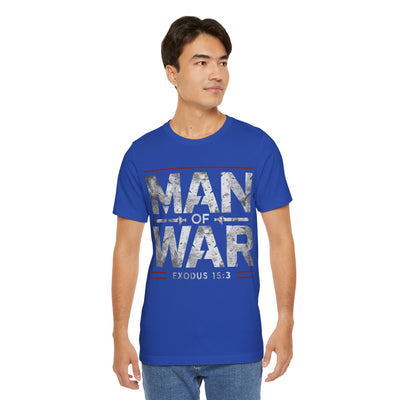 Man Of War Unisex Jersey Short Sleeve Tee, Silver Text Design