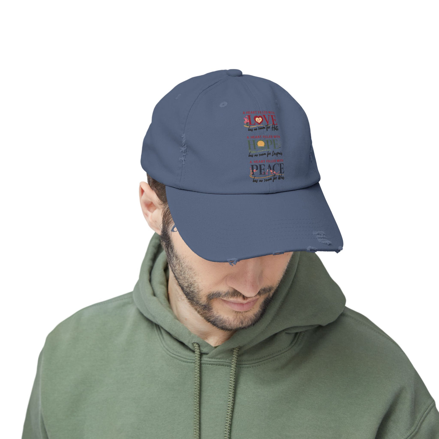 A Heart Filled With Love, Hope, Peace Unisex Distressed Cap
