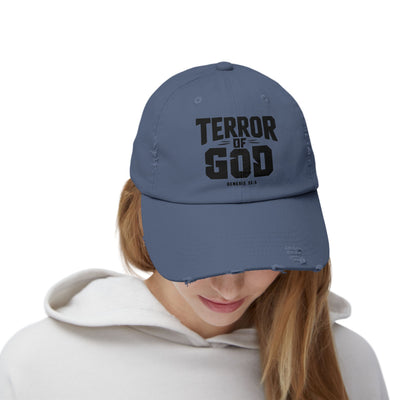 Terror Of God Genesis 35:5 Unisex Distressed Cap, Black Design