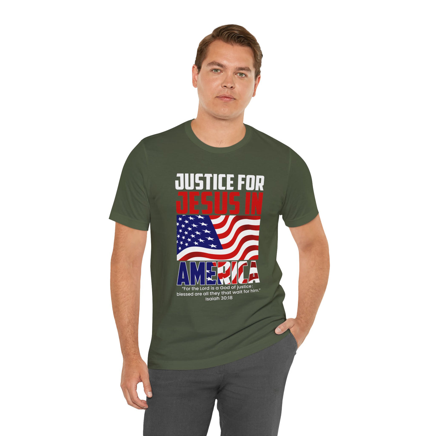 Justice For Jesus In America Unisex Jersey Short Sleeve Tee, American Flag Designs