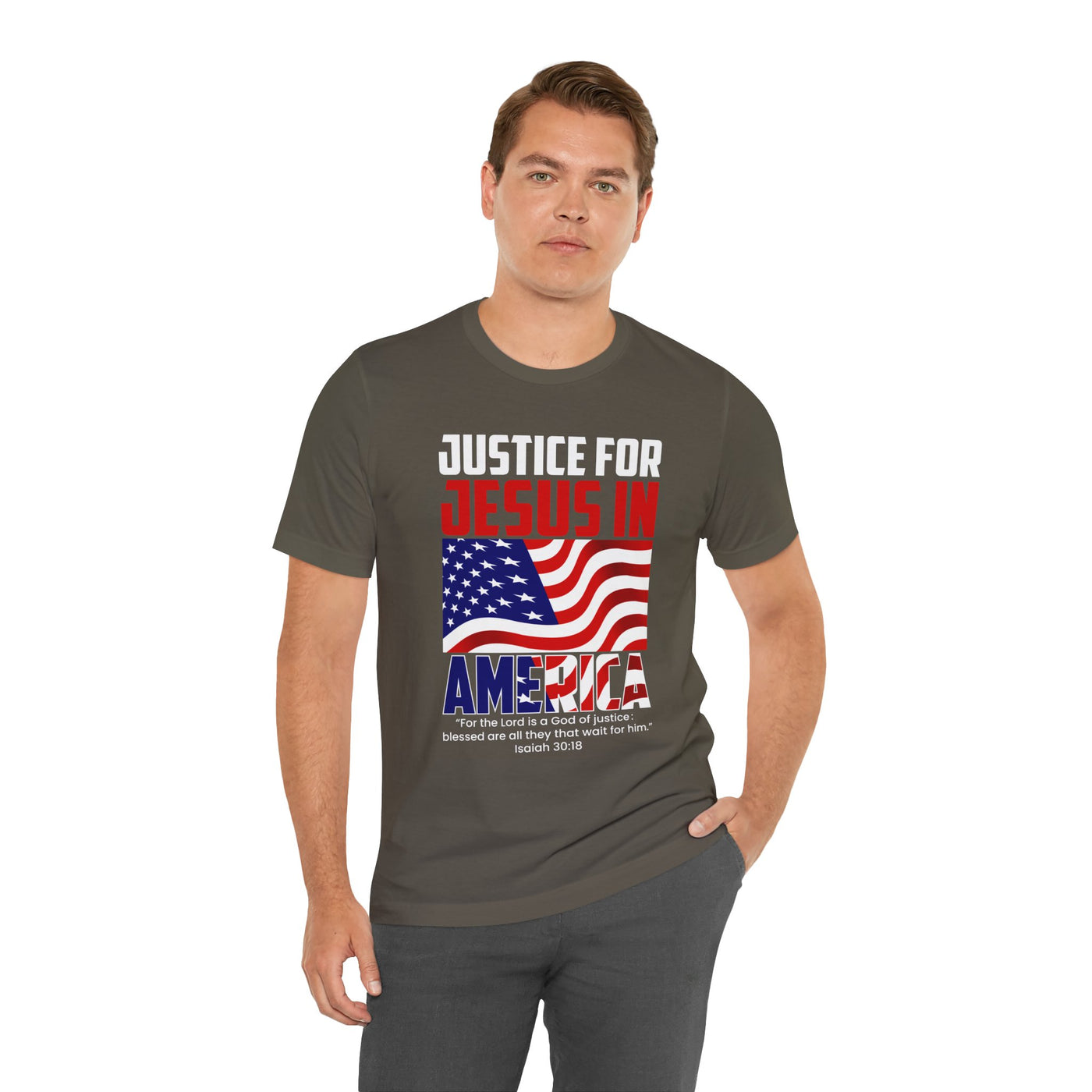 Justice For Jesus In America Unisex Jersey Short Sleeve Tee, American Flag Designs