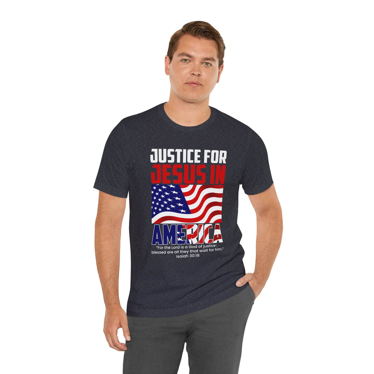 Justice For Jesus In America Unisex Jersey Short Sleeve Tee, American Flag Designs