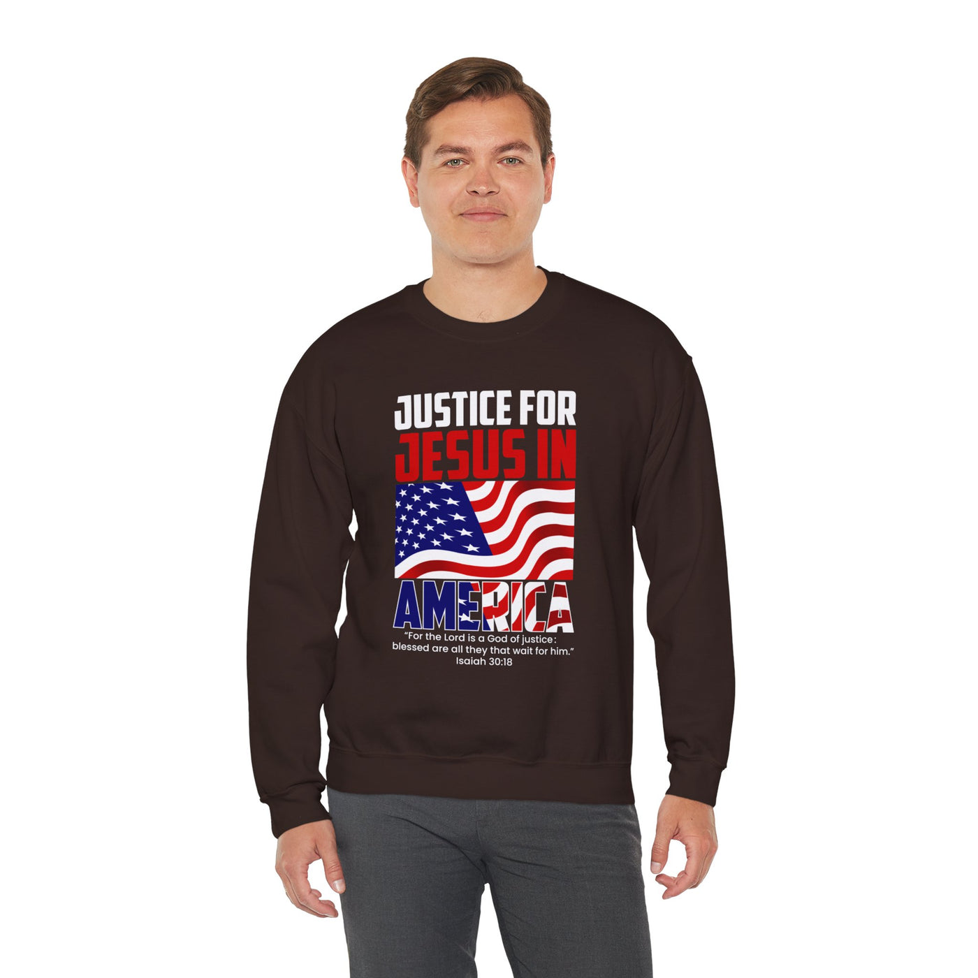Justice For Jesus In America Unisex Heavy Blend™ Crewneck Sweatshirt, American Flag