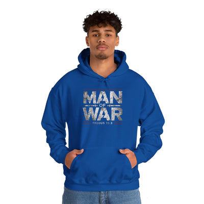 Man Of War Exodus 15:3 Unisex Heavy Blend™ Hooded Sweatshirt, Silver Texts