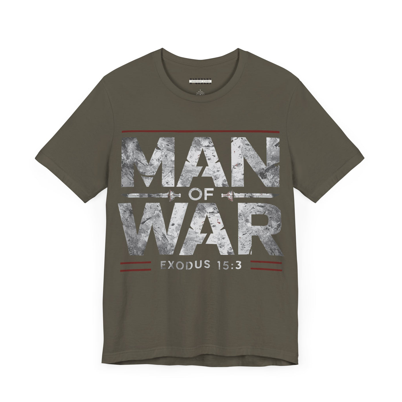 Man Of War Unisex Jersey Short Sleeve Tee, Silver Text Design