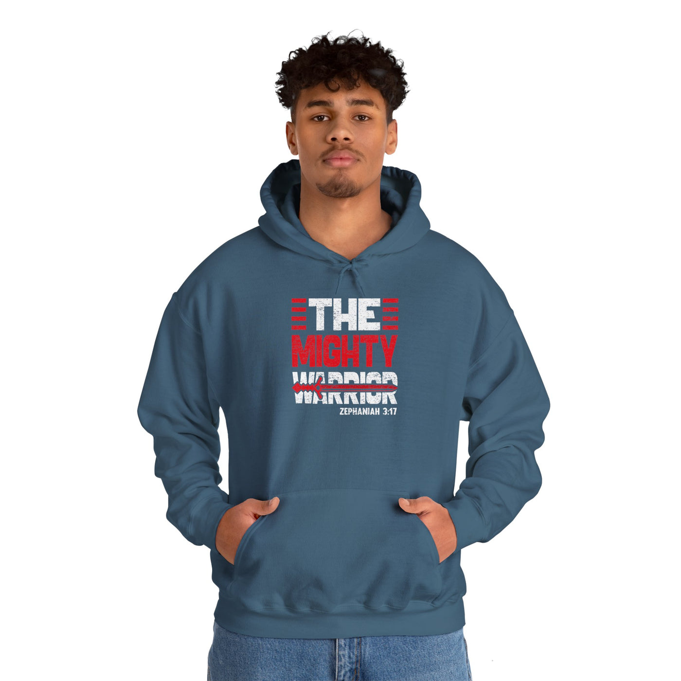 The Mighty Warrior Zephaniah 3:17 Unisex Heavy Blend™ Hooded Sweatshirt