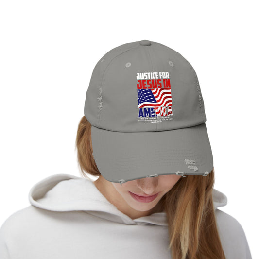 Justice For Jesus In America Unisex Distressed Cap, American Flag Designs
