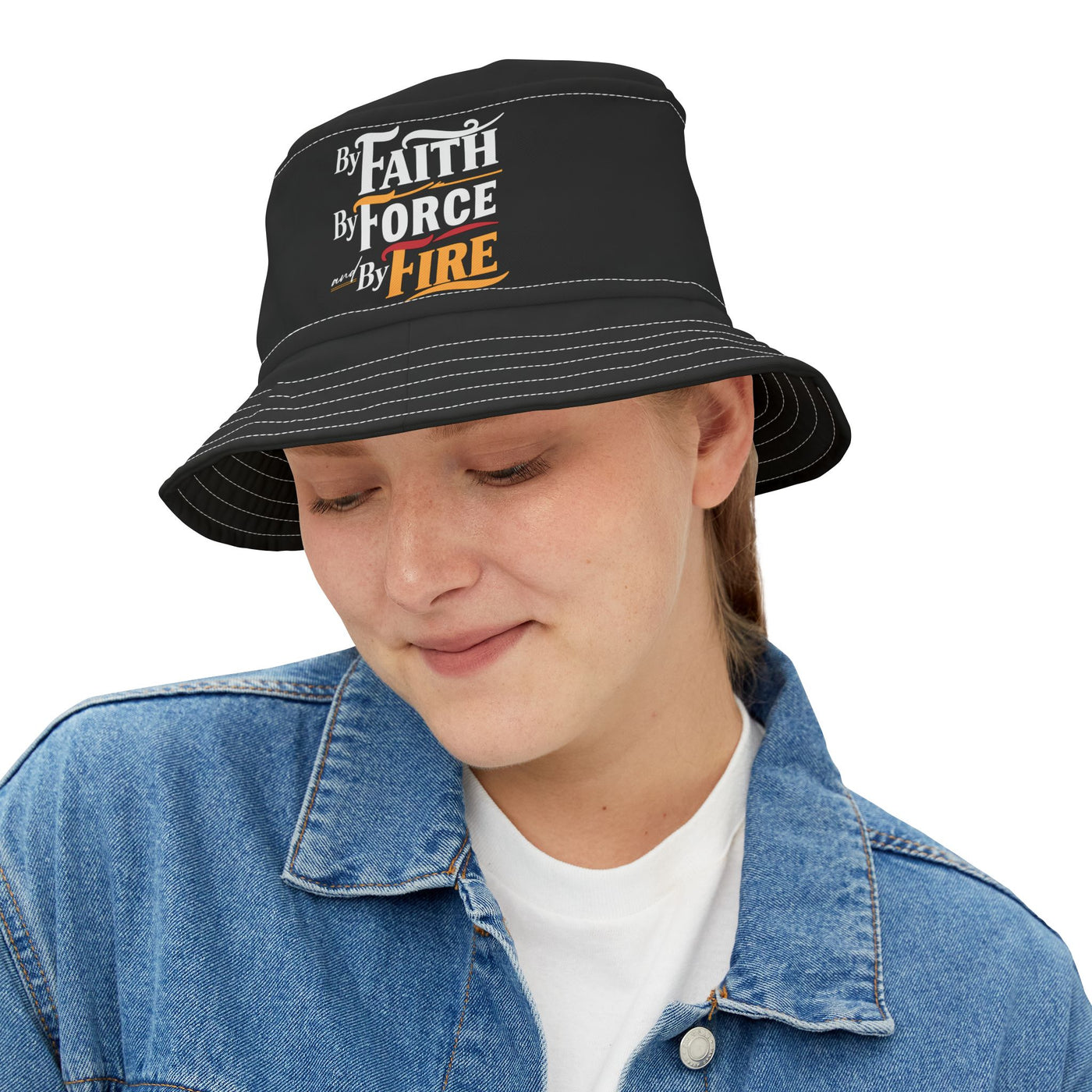 By Faith, By Force And By Fire Unisex Bucket Hat, Aesthetic Design
