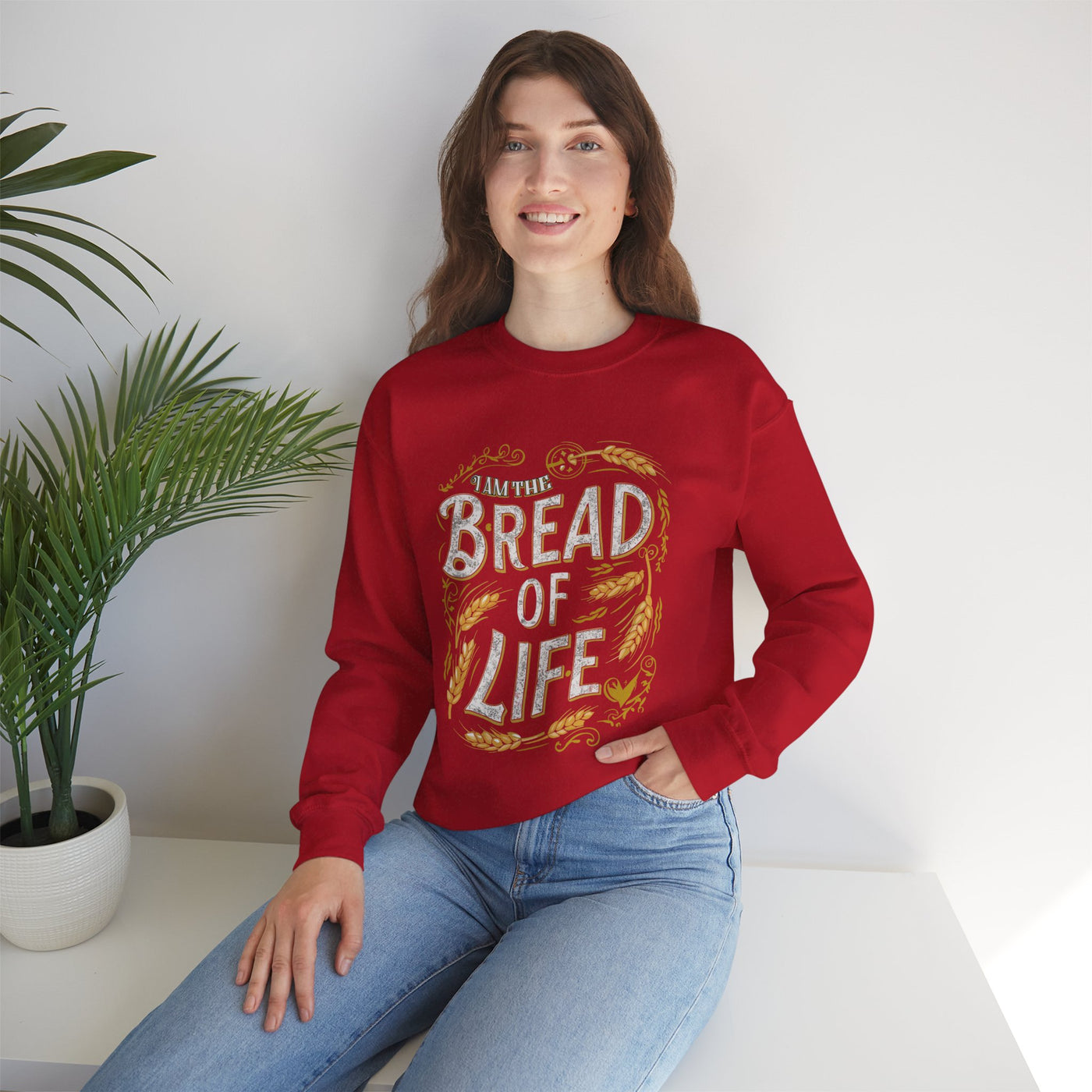 Bread Of Life Unisex Heavy Blend™ Crewneck Sweatshirt, Aesthetic Design