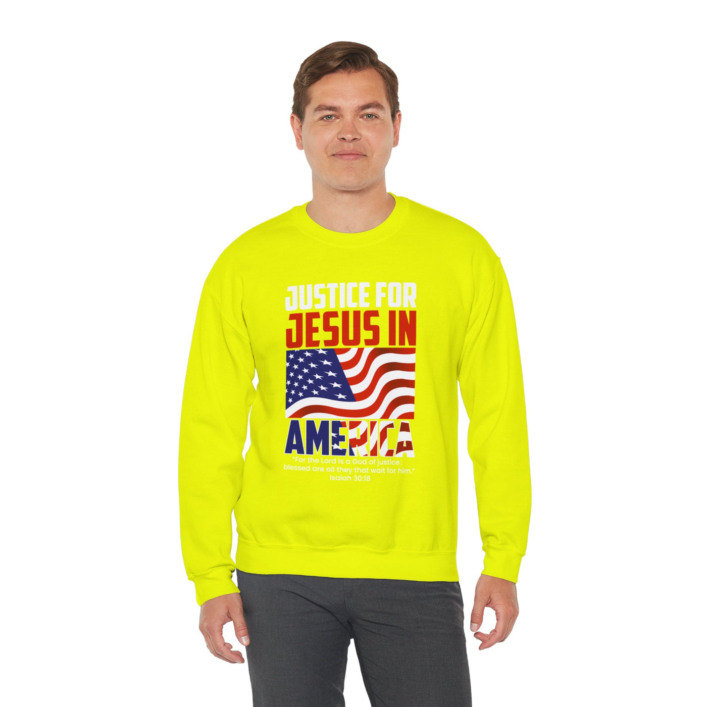Justice For Jesus In America Unisex Heavy Blend™ Crewneck Sweatshirt, American Flag