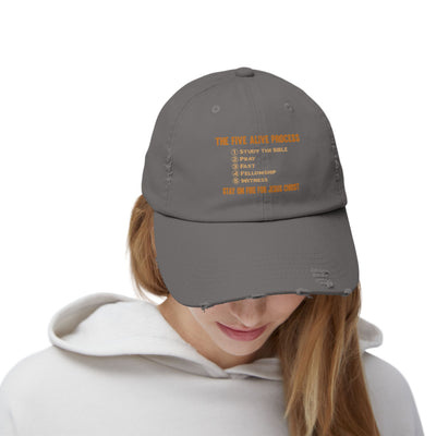 The Five Alive Process Text Based Unisex Distressed Cap