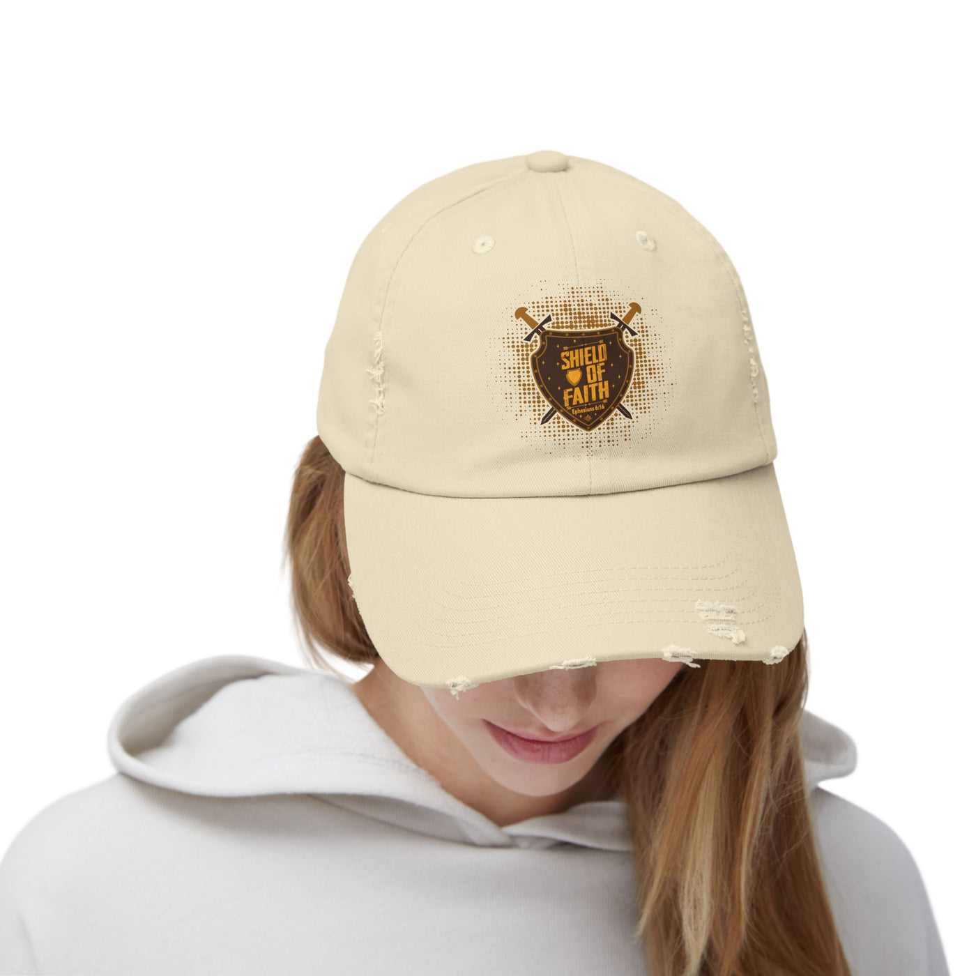 Shield Of Faith Unisex Distressed Cap, Dot Design