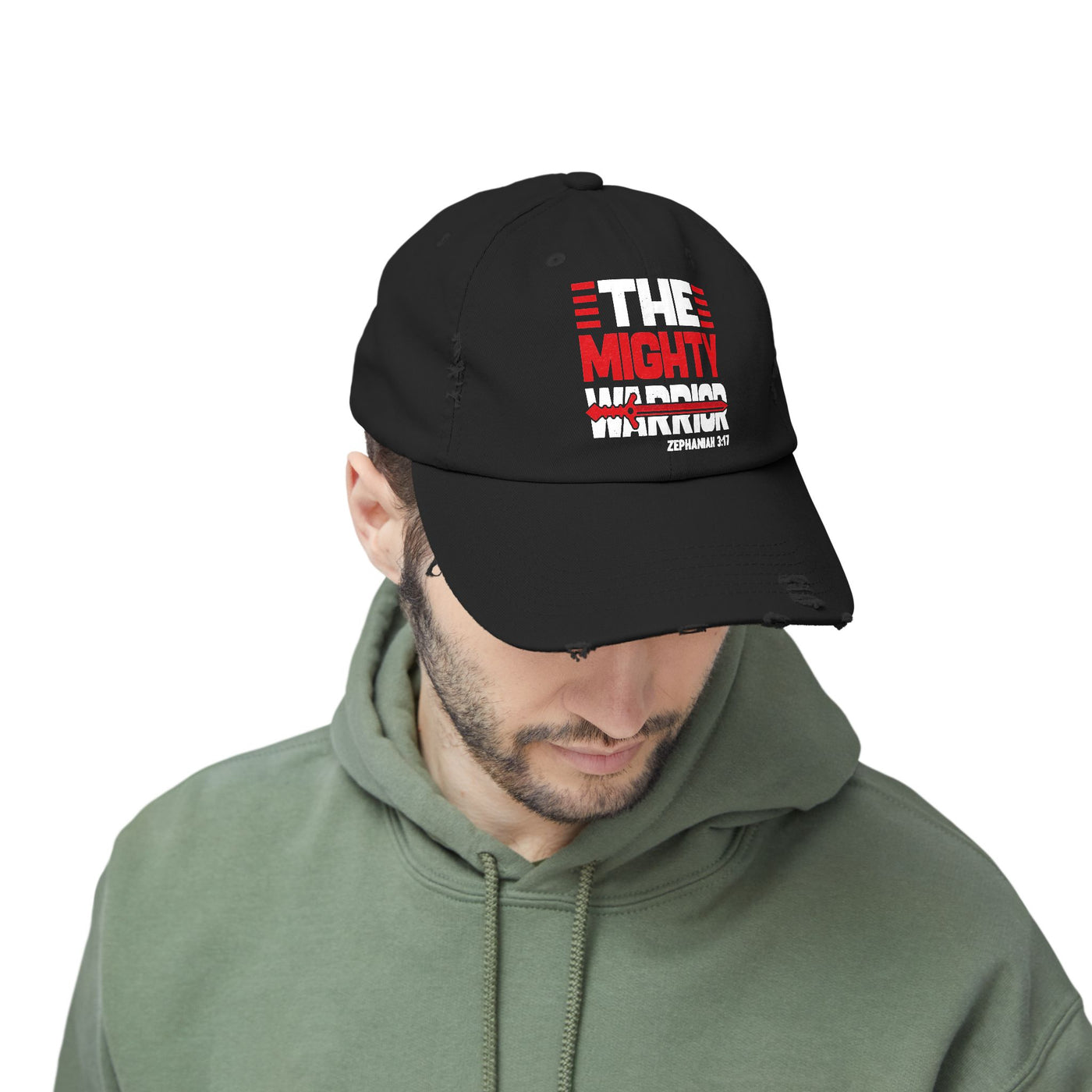 The Mighty Warrior Zephaniah 3:17 Unisex Distressed Cap