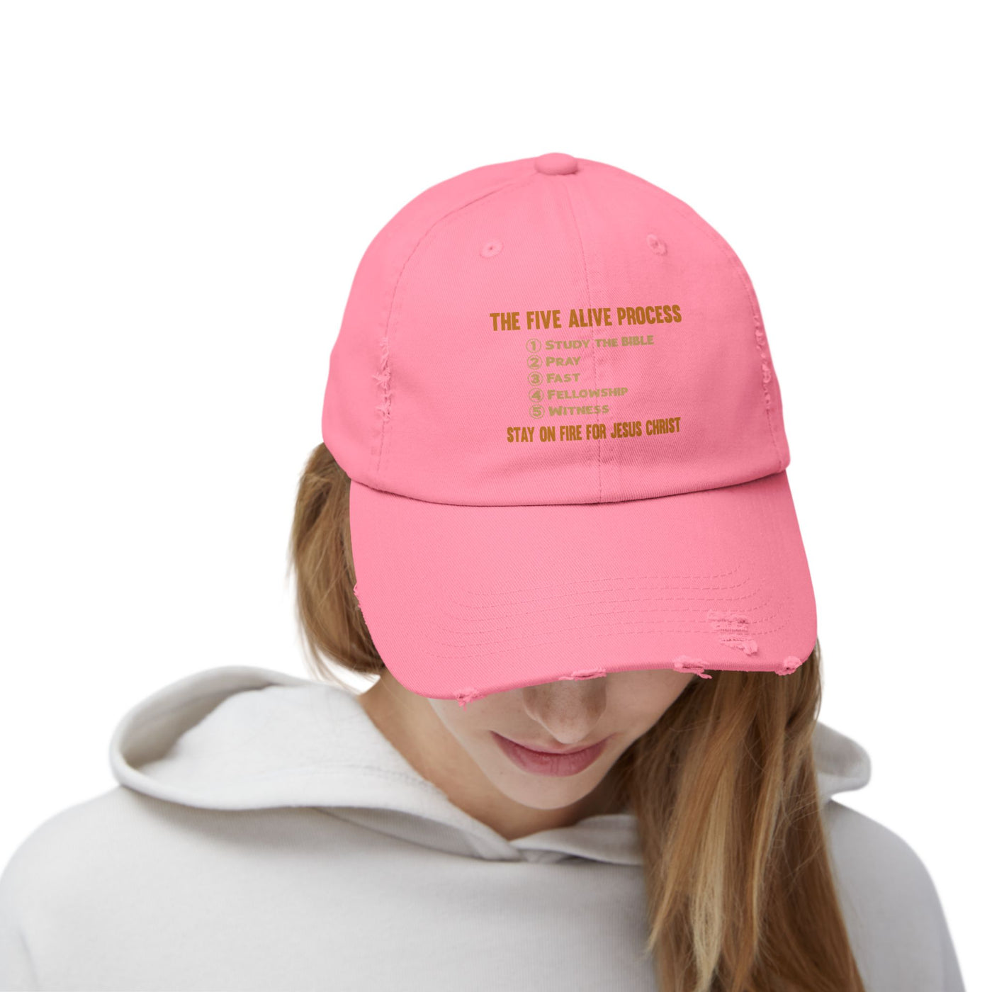 The Five Alive Process Text Based Unisex Distressed Cap
