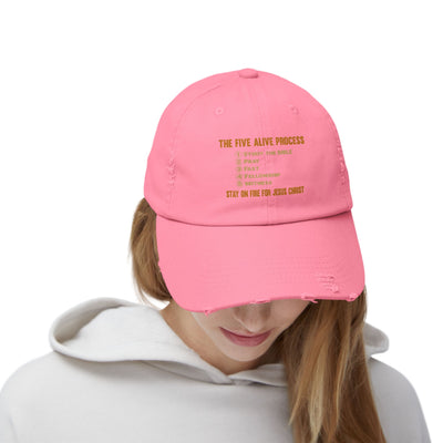 The Five Alive Process Text Based Unisex Distressed Cap