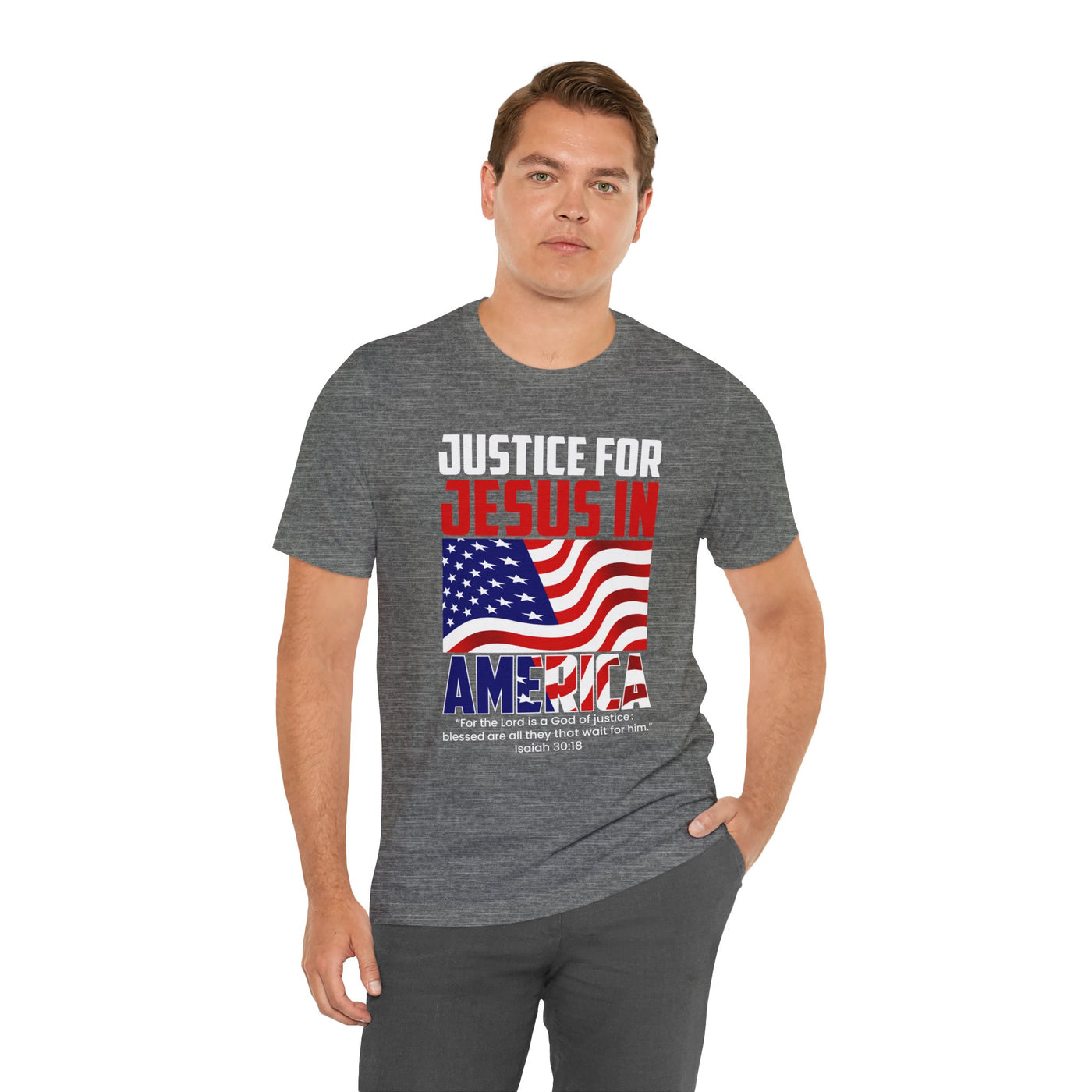 Justice For Jesus In America Unisex Jersey Short Sleeve Tee, American Flag Designs