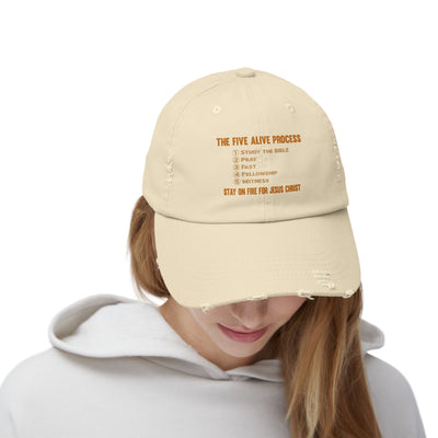 The Five Alive Process Text Based Unisex Distressed Cap