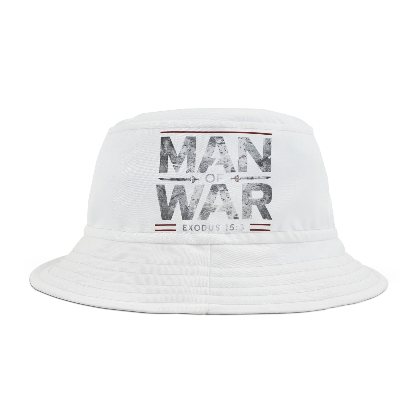 Man Of War Unisex Bucket Hat, Silver text