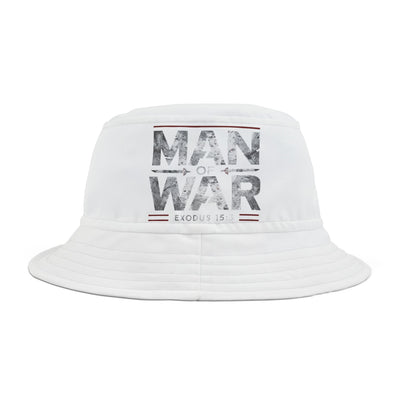 Man Of War Unisex Bucket Hat, Silver text