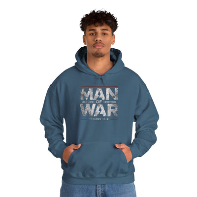 Man Of War Exodus 15:3 Unisex Heavy Blend™ Hooded Sweatshirt, Silver Texts