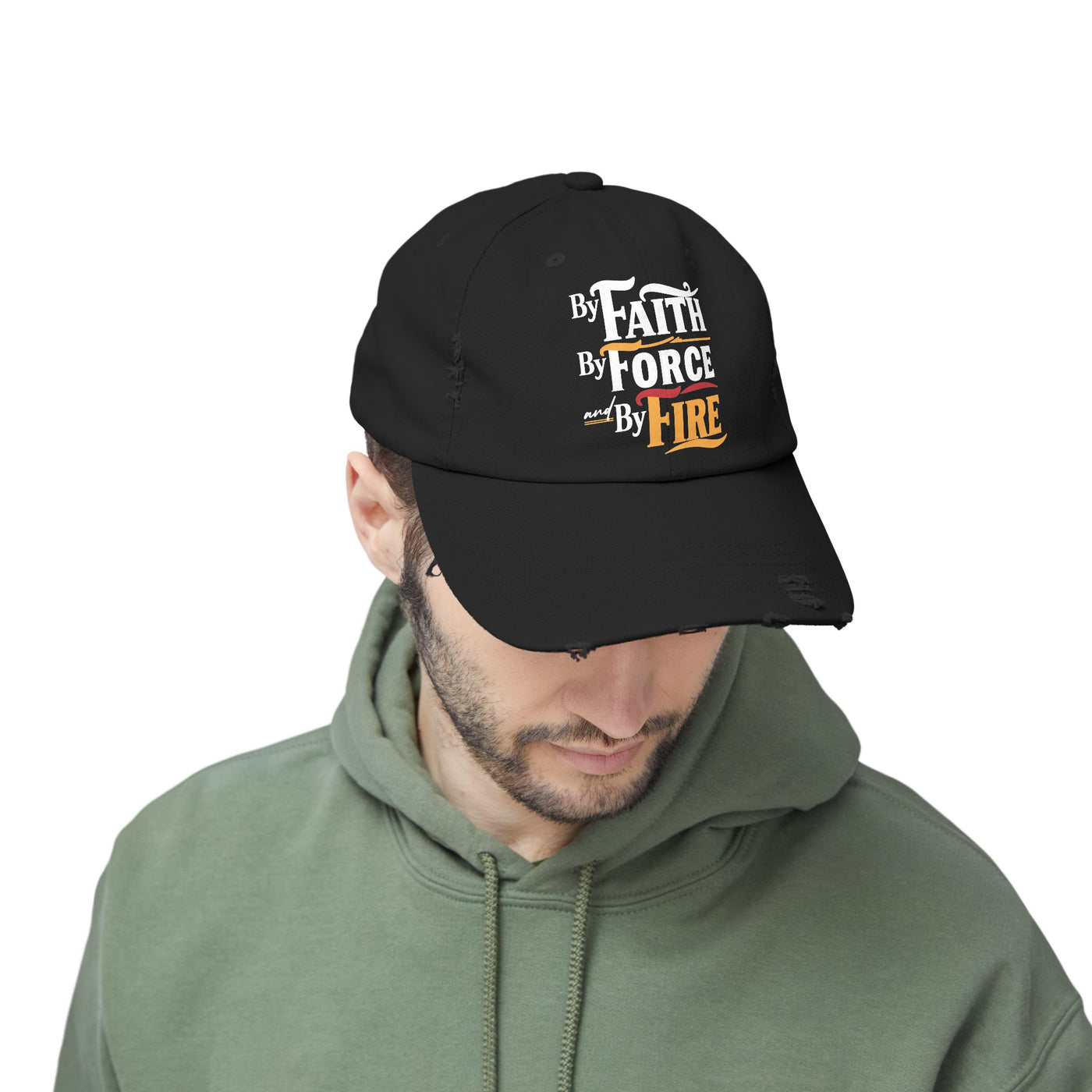 By Faith, By Force And By Fire Unisex Distressed Cap, Aesthetic Design
