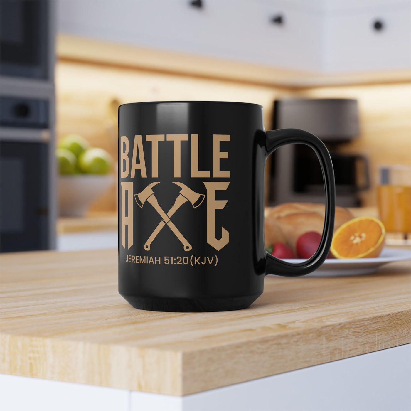 Battle Axe Black Mug (11oz, 15oz), Golden Design