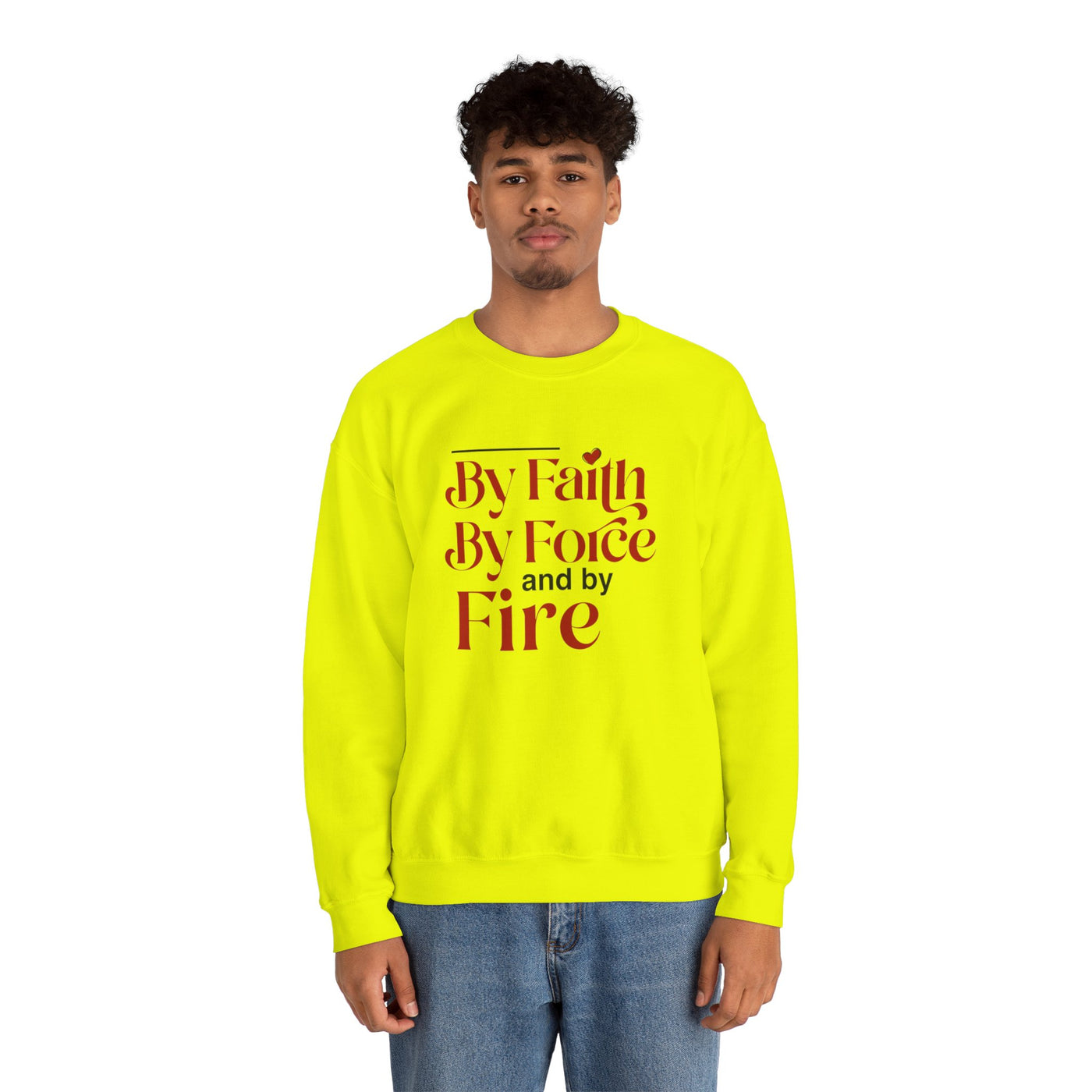 By Faith By Force And By Fire Unisex Heavy Blend™ Crewneck Sweatshirt, Mixed Design