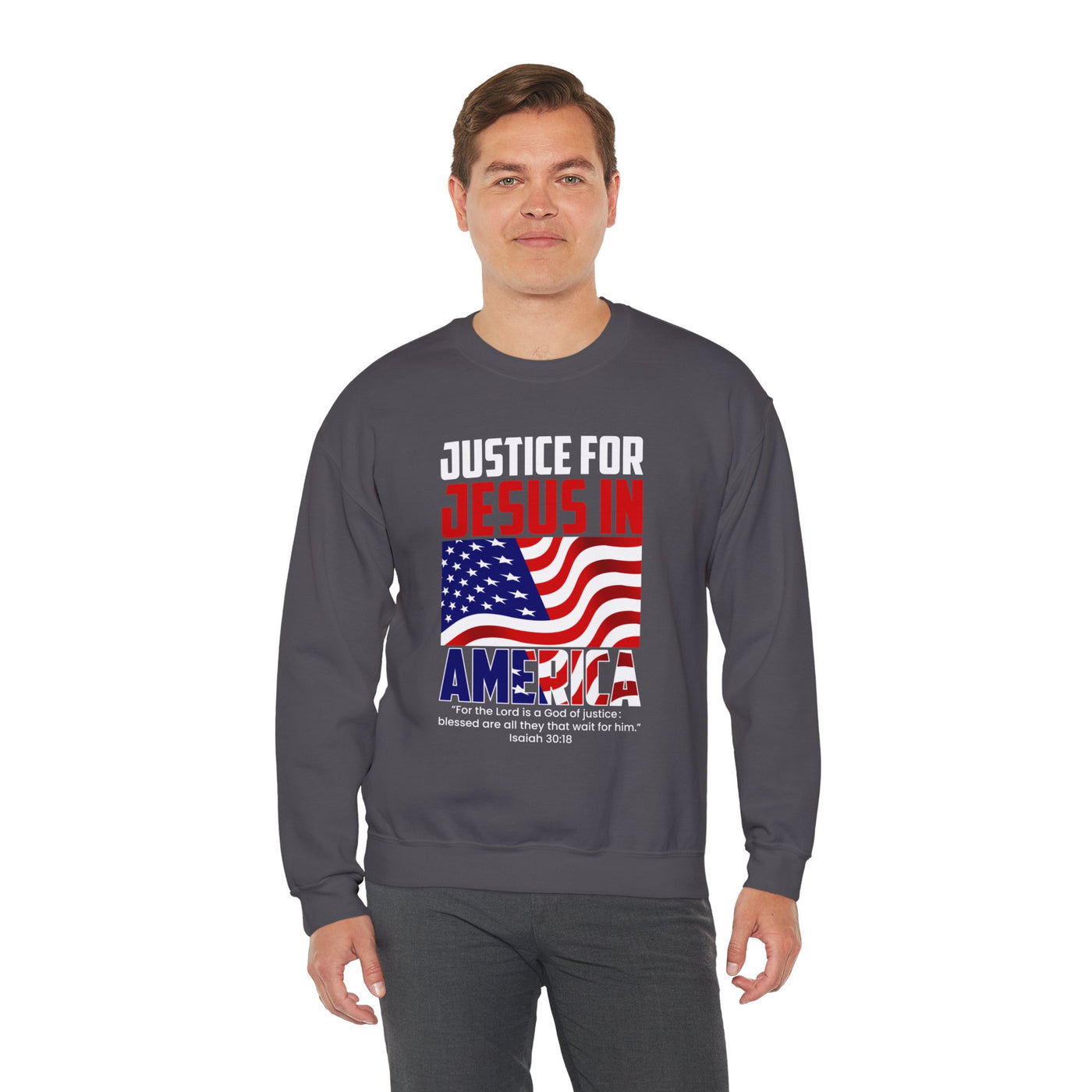 Justice For Jesus In America Unisex Heavy Blend™ Crewneck Sweatshirt, American Flag