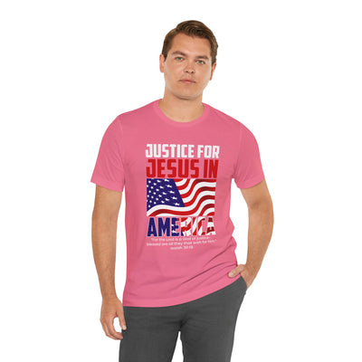 Justice For Jesus In America Unisex Jersey Short Sleeve Tee, American Flag Designs