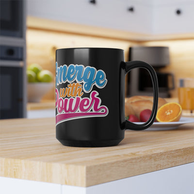 Emerge With Power Black Mug (11oz, 15oz), Cartoon Design