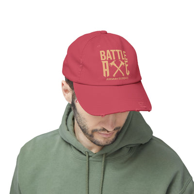 Battle Axe Unisex Distressed Cap, Golden Design