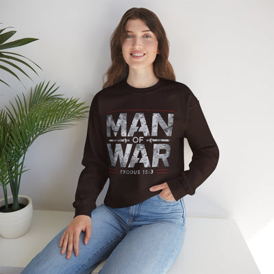 Man Of War Exodus 15:3 Unisex Heavy Blend™ Crewneck Sweatshirt, Silver Text