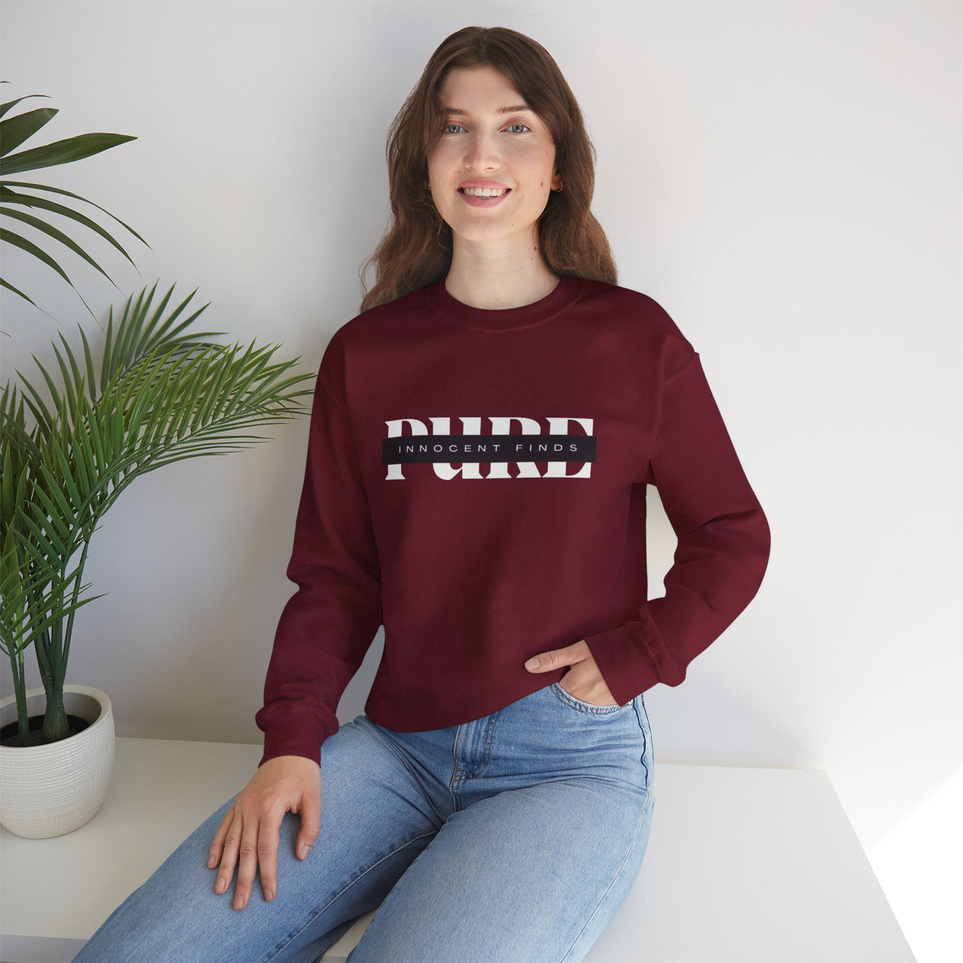 Pure Innocent Finds Unisex Heavy Blend™ Crewneck Sweatshirt, White