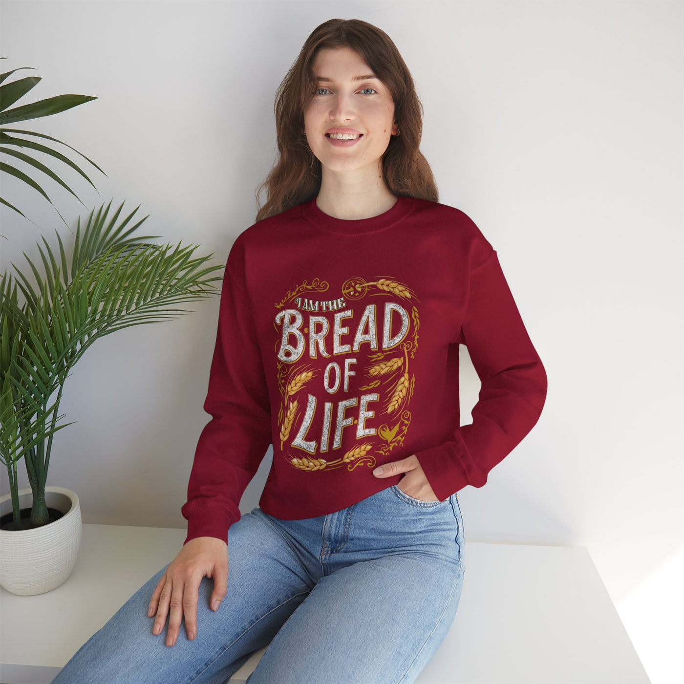 Bread Of Life Unisex Heavy Blend™ Crewneck Sweatshirt, Aesthetic Design