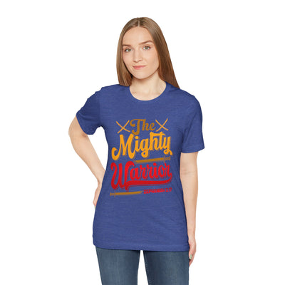 The Mighty Warrior Zephaniah 3:17 Unisex Jersey Short Sleeve Tee, Comic Design