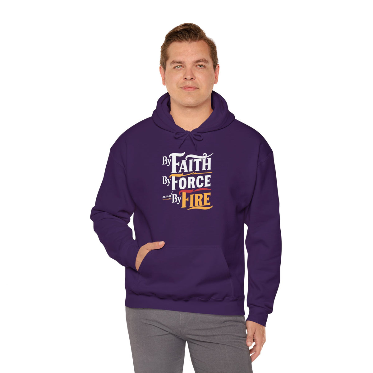 By Faith By Force By Fire Unisex Heavy Blend™ Hooded Sweatshirt, Aesthetic Design