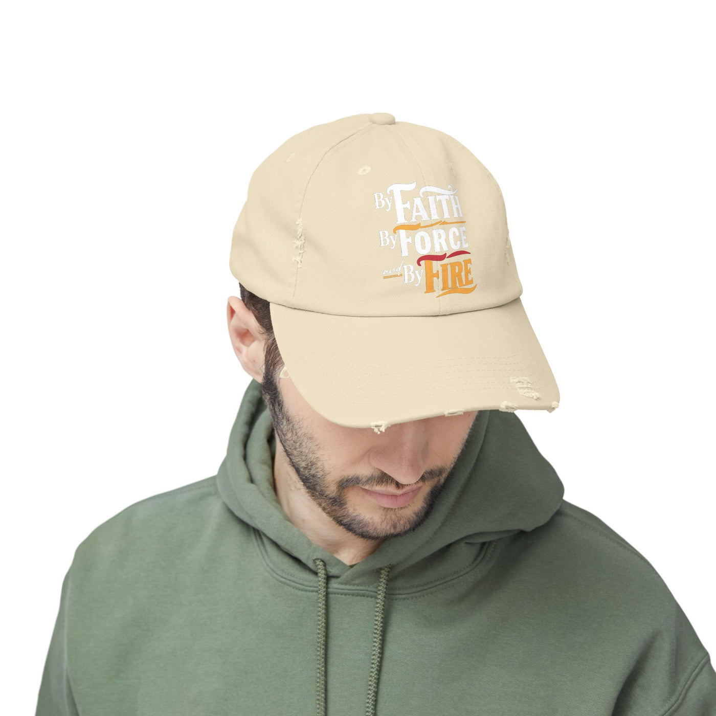 By Faith, By Force And By Fire Unisex Distressed Cap, Aesthetic Design