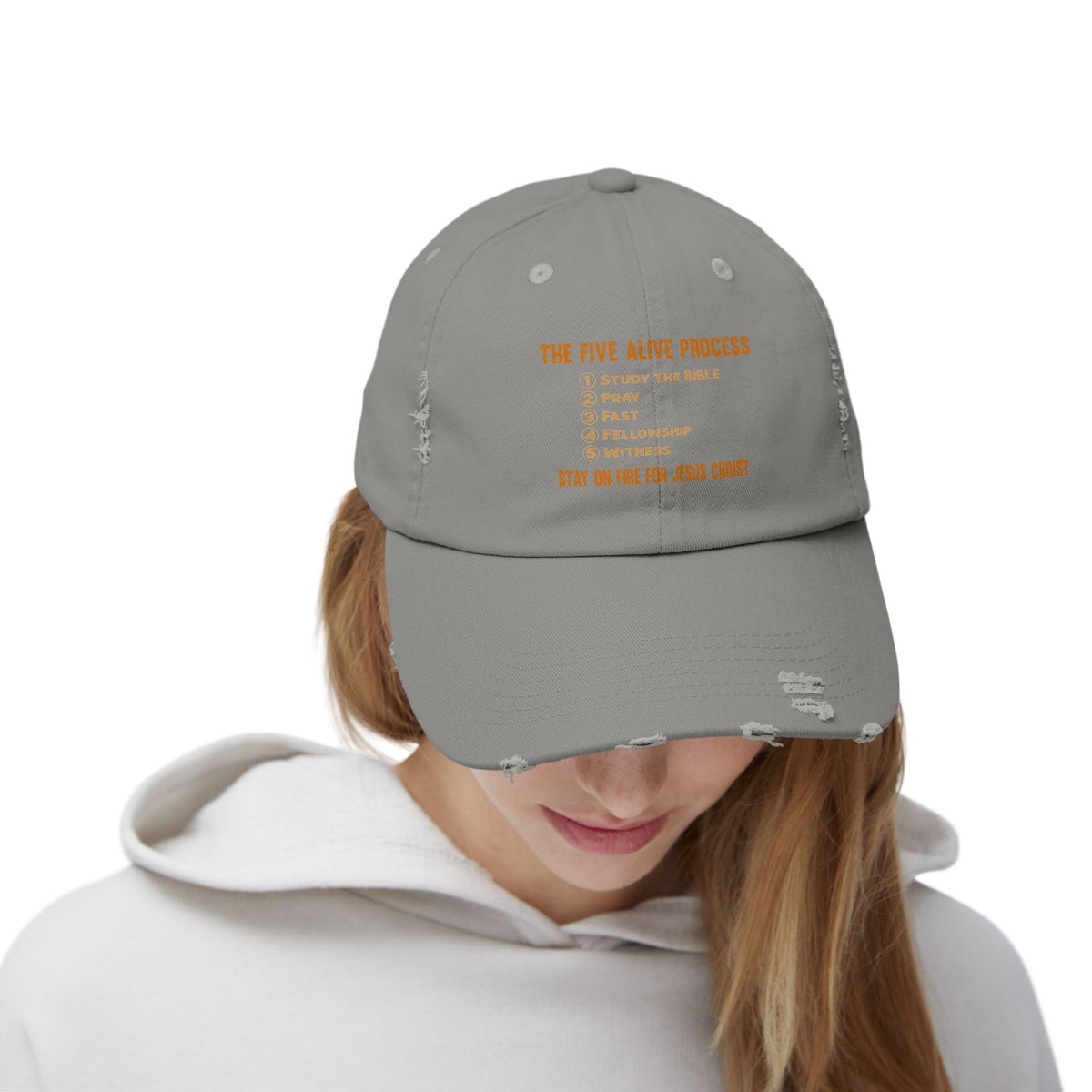 The Five Alive Process Text Based Unisex Distressed Cap