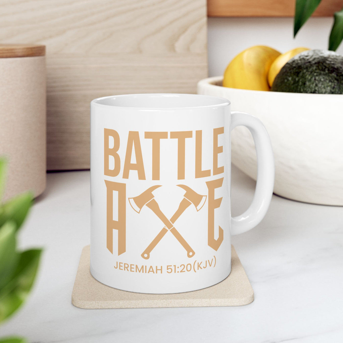 Battle Axe Ceramic Mug, (11oz, 15oz), Golden Design