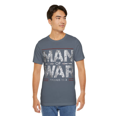 Man Of War Unisex Jersey Short Sleeve Tee, Silver Text Design