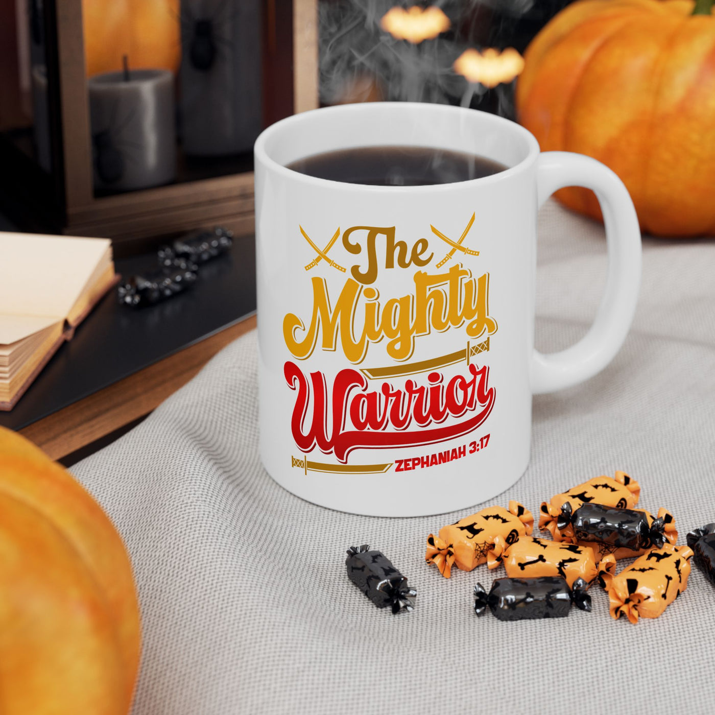 The Mighty Warrior Zephaniah 3:17 Comic Design Ceramic Mug, (11oz, 15oz)
