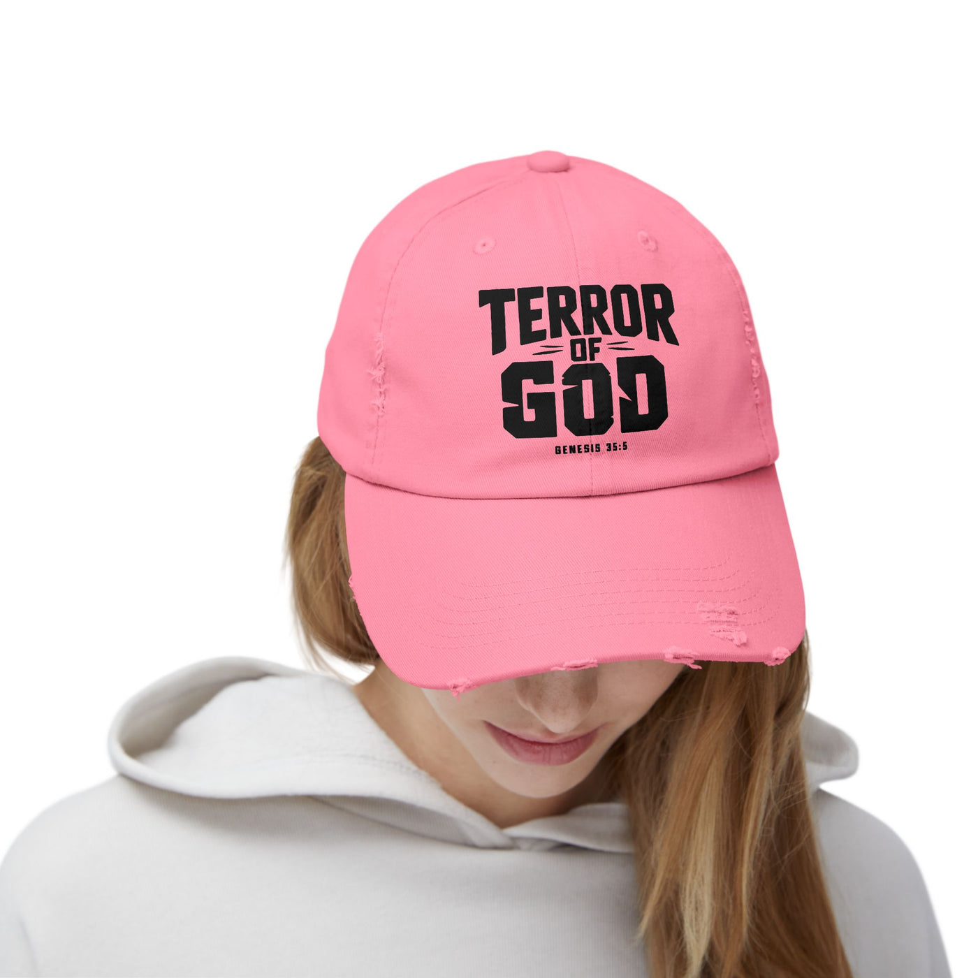 Terror Of God Genesis 35:5 Unisex Distressed Cap, Black Design