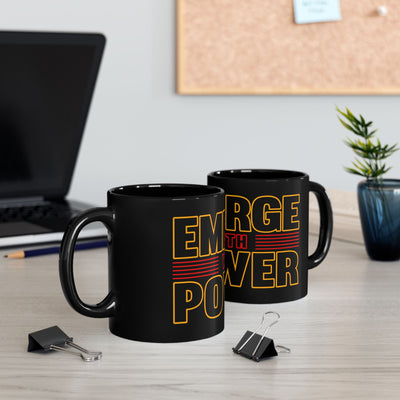 Emerge With Power Black Mug (11oz, 15oz), Block Design