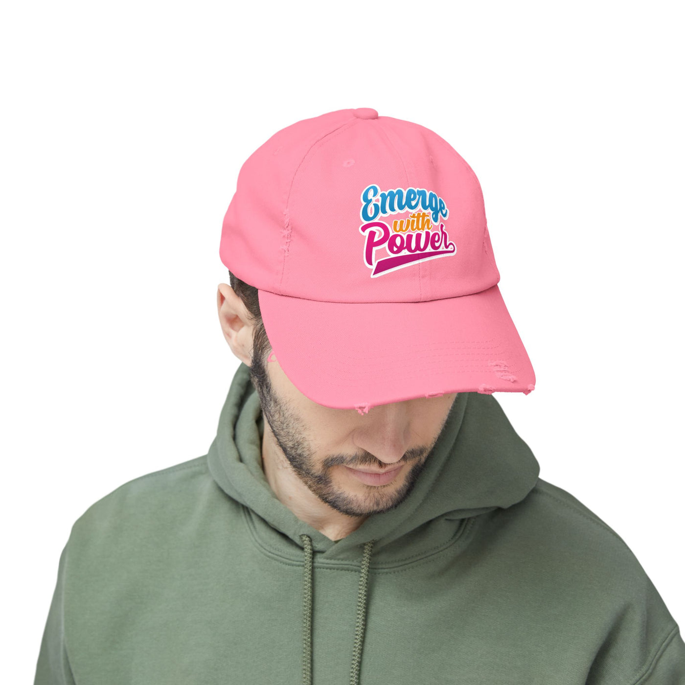 Emerge With Power Unisex Distressed Cap, Cartoon Design