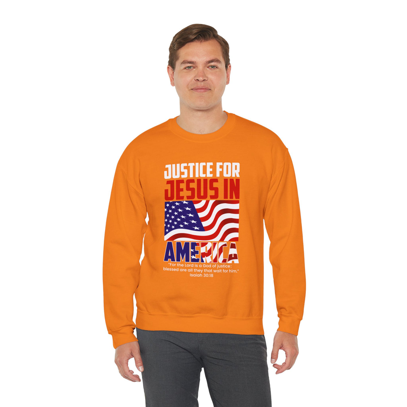 Justice For Jesus In America Unisex Heavy Blend™ Crewneck Sweatshirt, American Flag