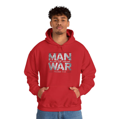 Man Of War Exodus 15:3 Unisex Heavy Blend™ Hooded Sweatshirt, Silver Texts